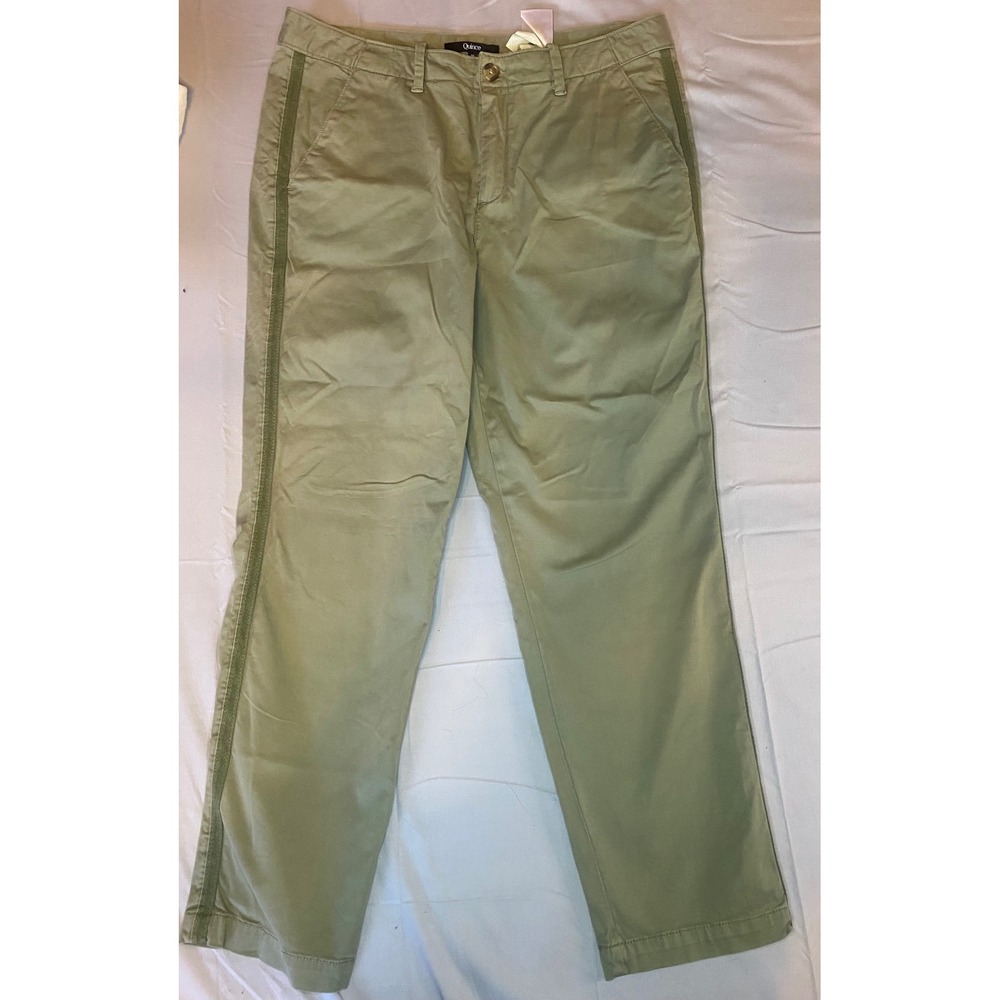 Quince Straight Leg Pants Women's 31 Green Organic Cotton Side Stripe